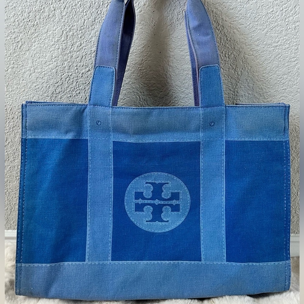 Tory Burch Two-Tone Blue Canvas Tote